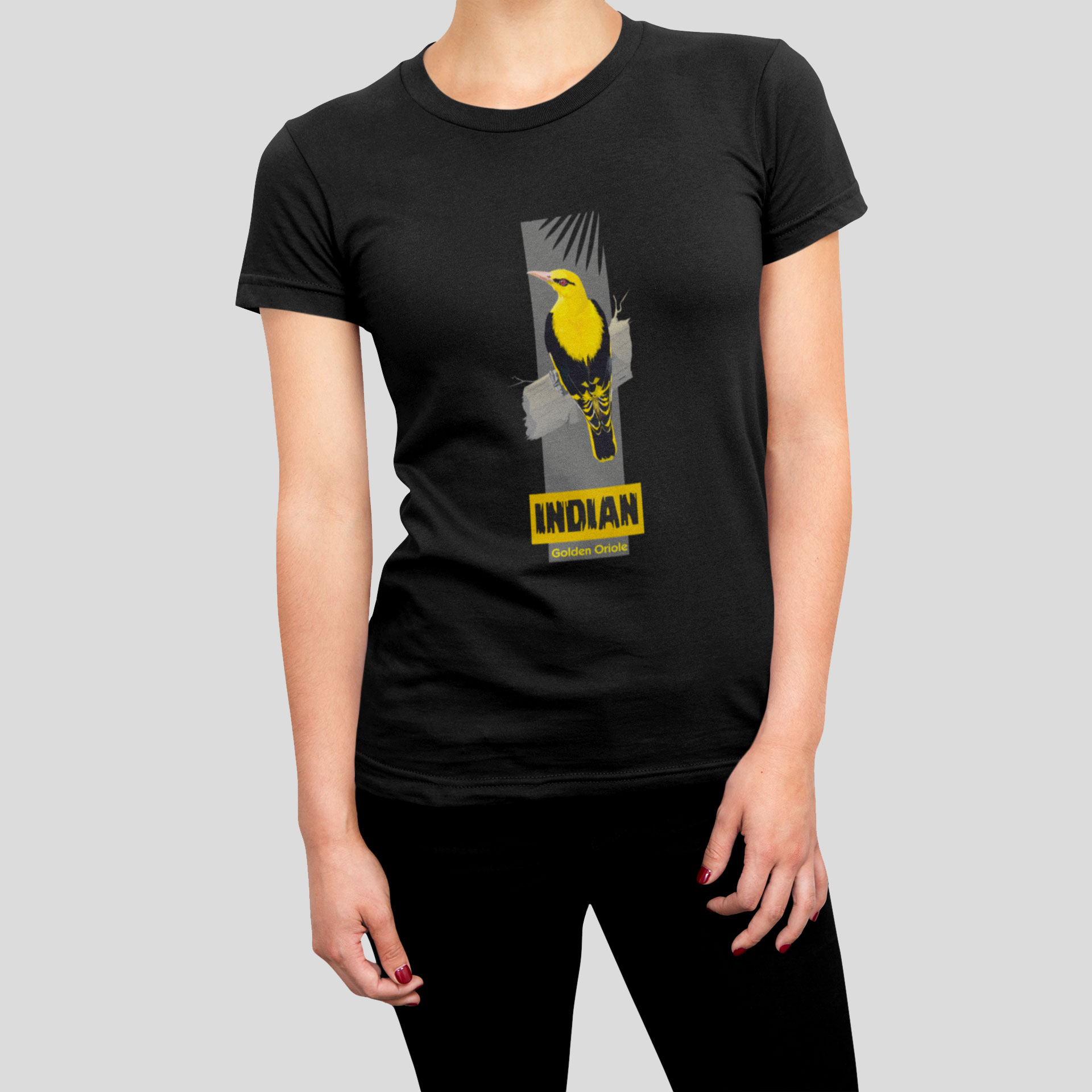 Jungle I Indian golden oriole black t-shirt