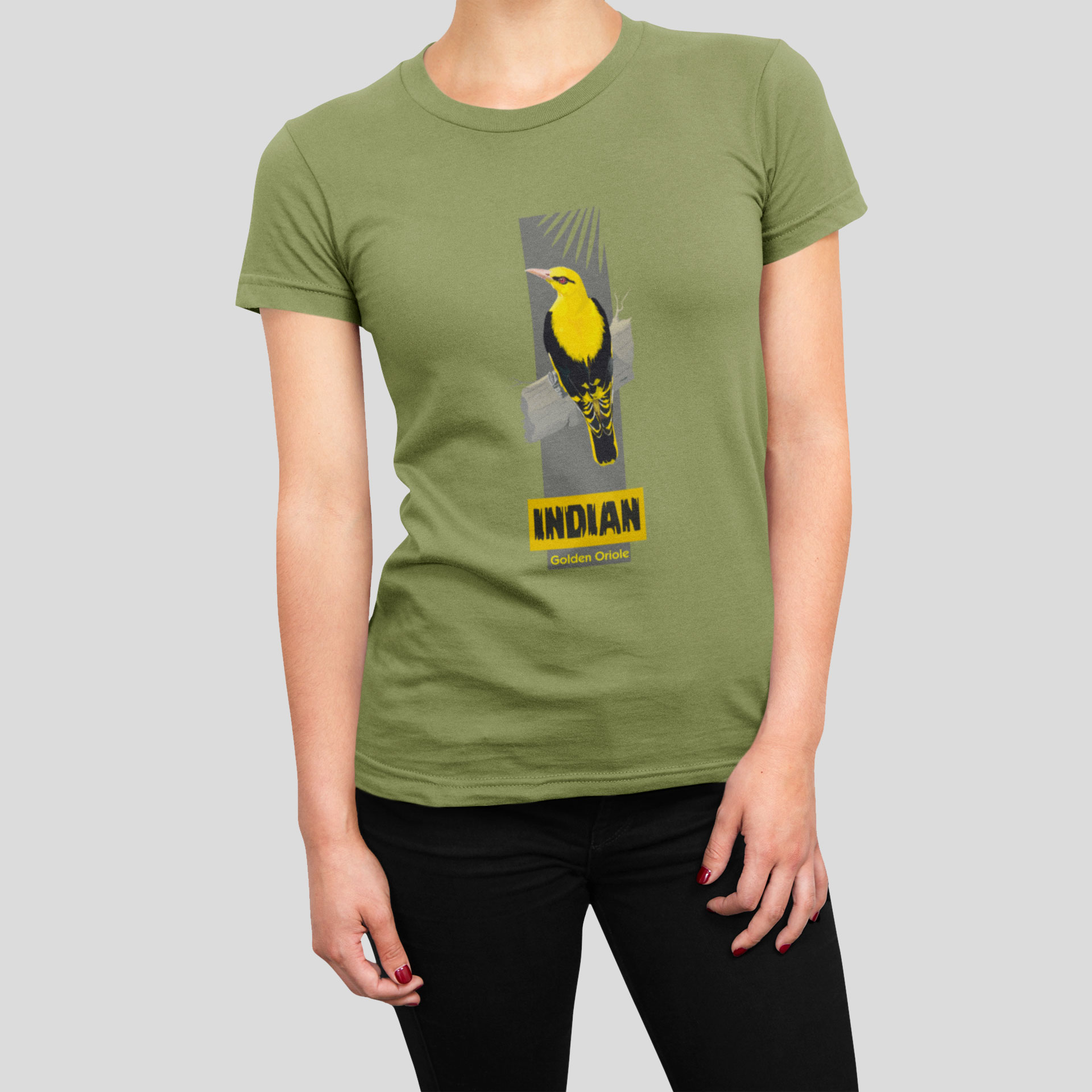 Jungle I Indian golden oriole olive green t-shirt