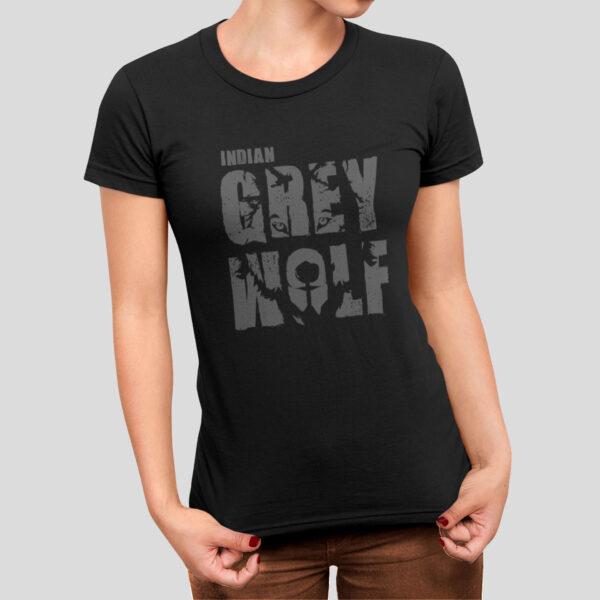 Jungle I Indian grey wolf black t-shirt