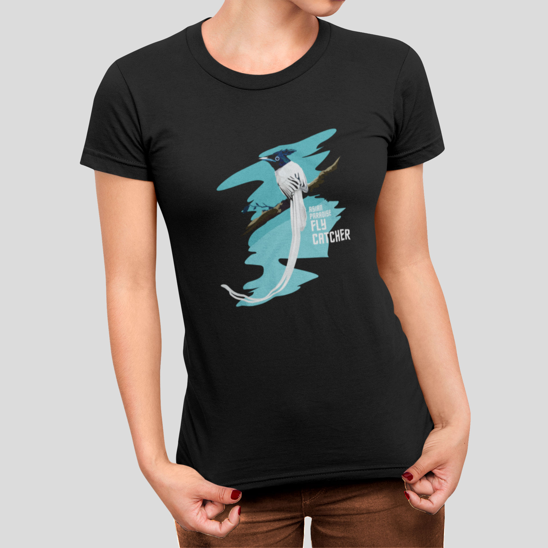Jungle I Indian paradise flycatcher black t-shirt