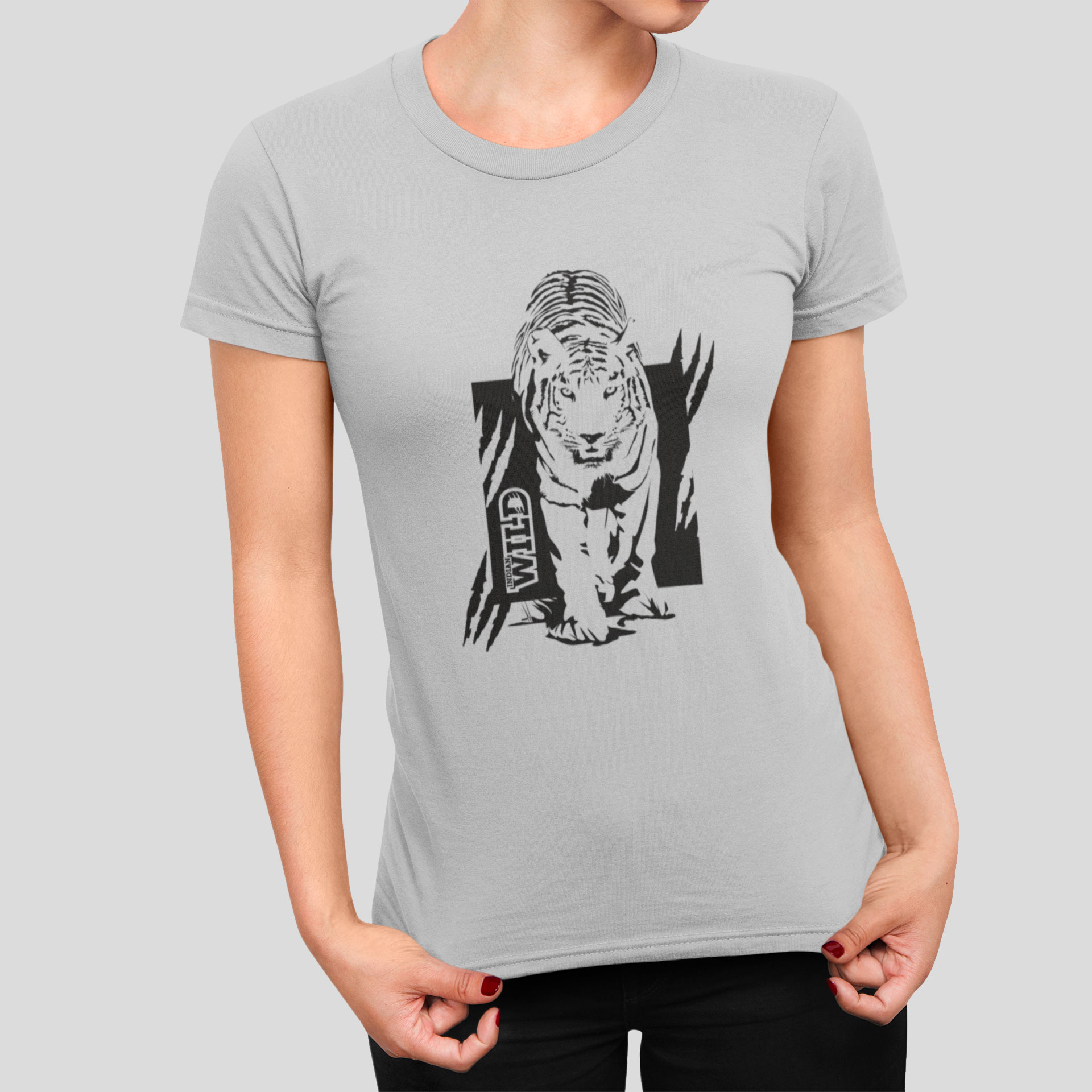 Jungle I bengal tiger cat walk grey t-shirt