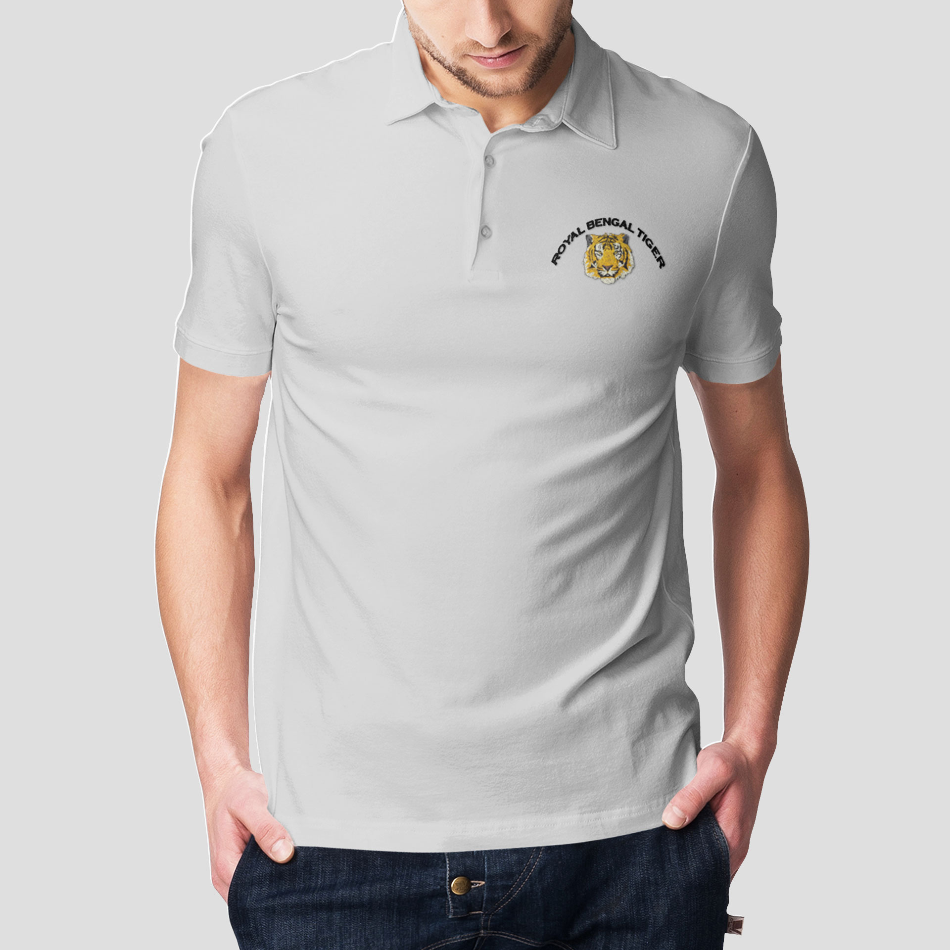 Grey Royal Bengal Tiger Men's Polo T-shirt